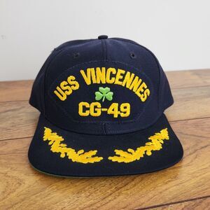 Blue USS Vincennes CG-49 Shamrock Coast Guard Ships Hat Adult Snapback Size M/L